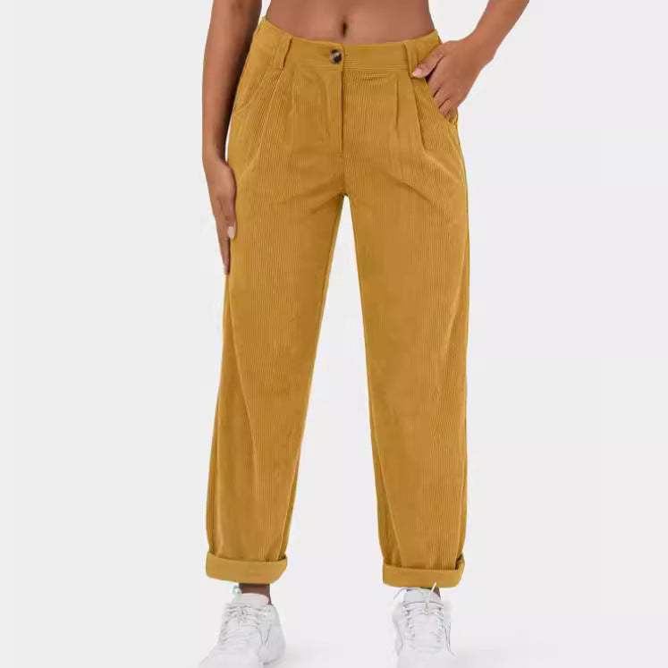 Women's High Waist Casual Pants Solid Color Loose Straight Trousers