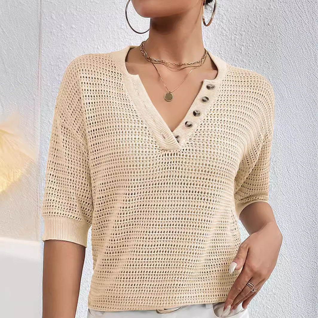 V-neck Hollow Knitwear Women's Clothing