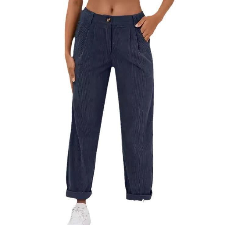 Women's High Waist Casual Pants Solid Color Loose Straight Trousers